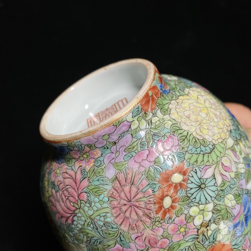 清嘉庆 粉彩百花不落地杯（一对） - 图13